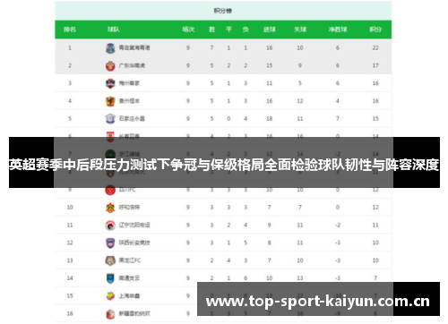 英超赛季中后段压力测试下争冠与保级格局全面检验球队韧性与阵容深度 英超赛季中后段压力测试下争冠与保级格局全面检验球队韧性与阵容深度